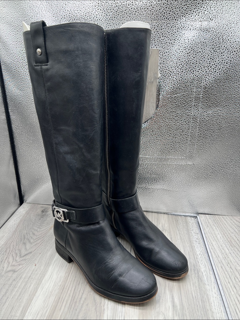 Michael Kors Women's Charm Riding Boots Dark Black Leather Boots 5 M